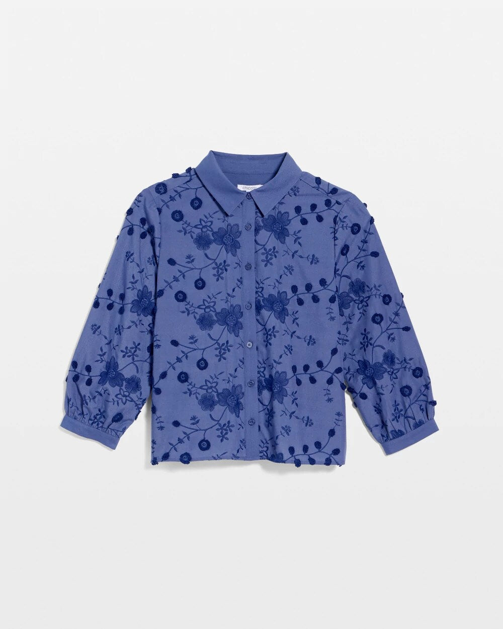Chico's 3D Floral Embroidered Top Indigo