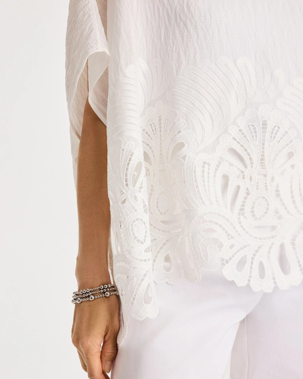 Chico's Crochet Lace Hem Poncho Alabaster
