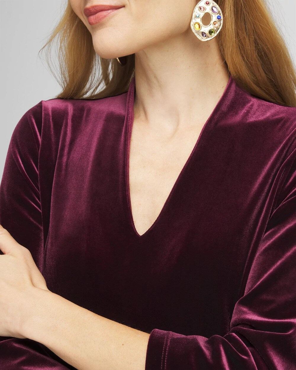 Chico's V-Neck Velour Midi Dress Deep Raisin