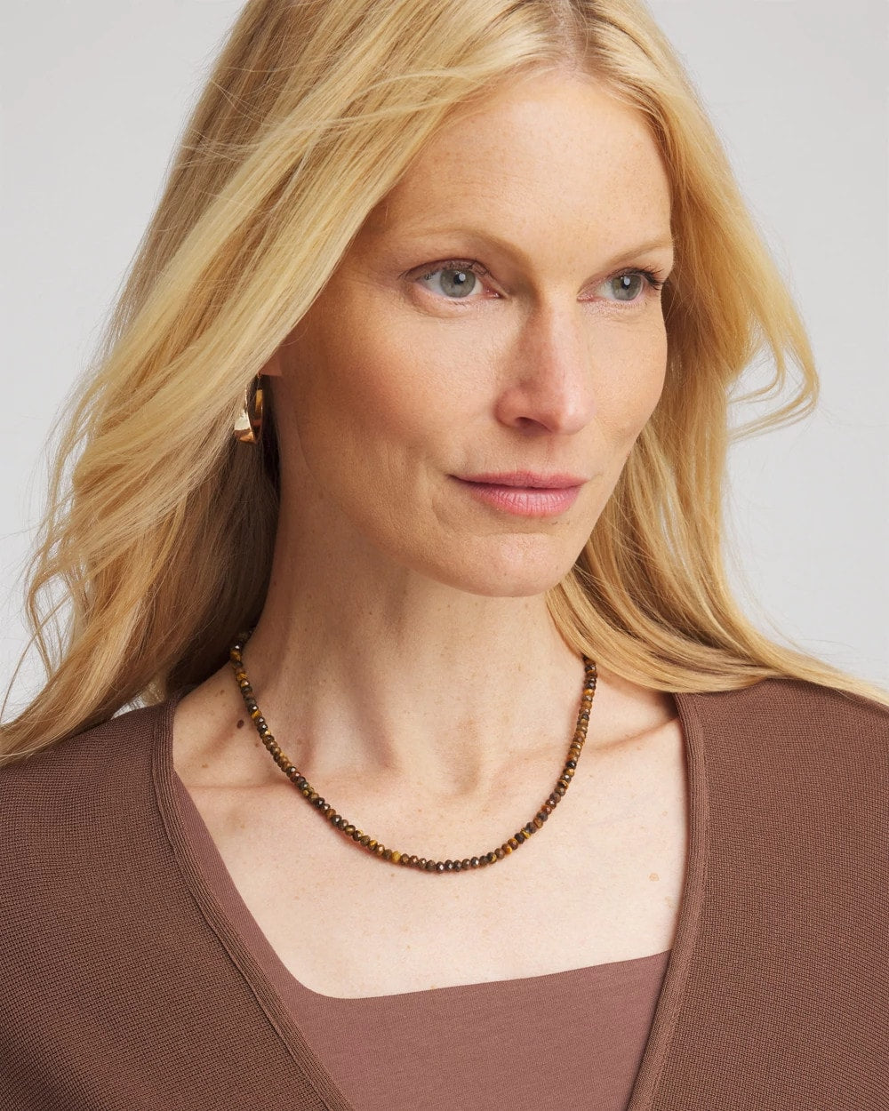 Chico's Genuine Tiger's Eye Stone Necklace Neutral