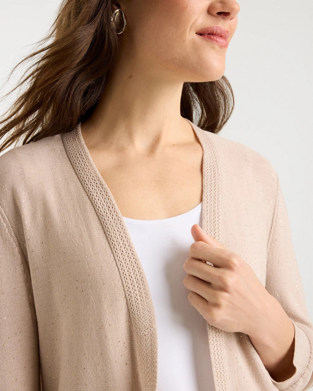 Chico's Sequined Summer Romance Cardigan Smokey Taupe