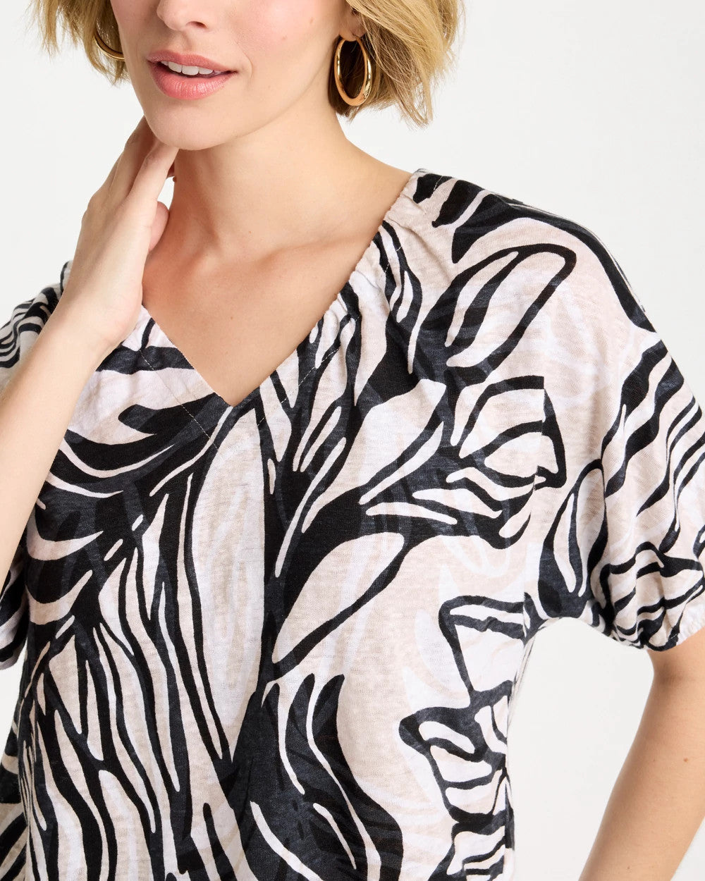 Chico's Linen Ruched Palm Tee Smokey Taupe
