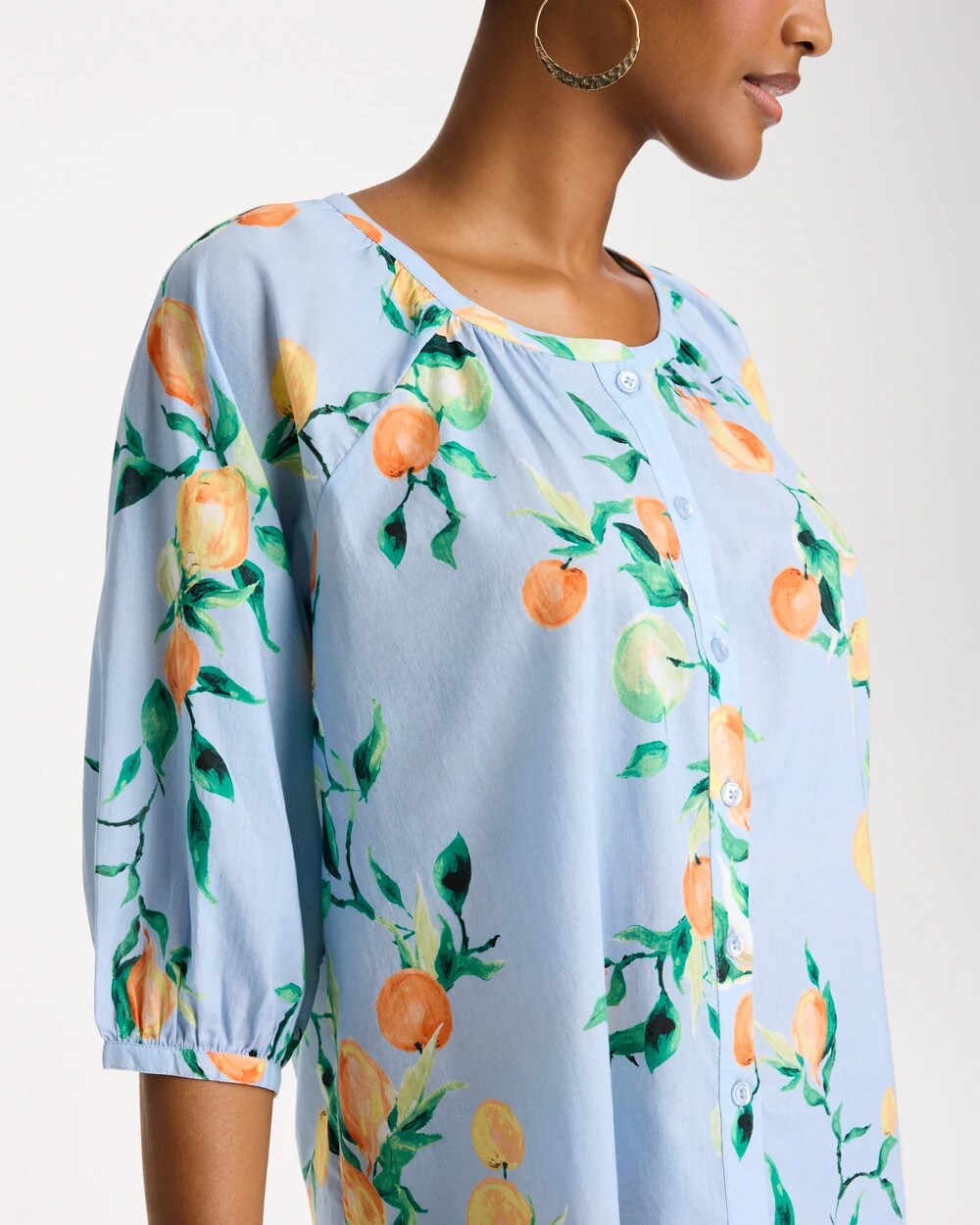 Chico's Cotton Voile Printed Blouse Bondi Blue