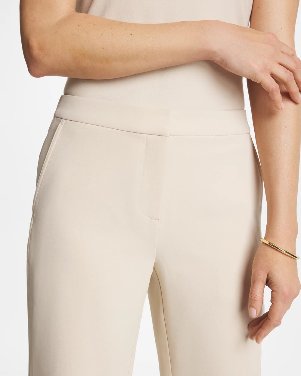 Chico's Textured Straight Tapered Ankle Pants Pale Sand