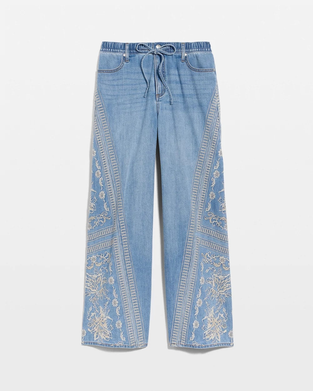 Chico's Floral Geo Wide-Leg Drawstring Jeans Indigo