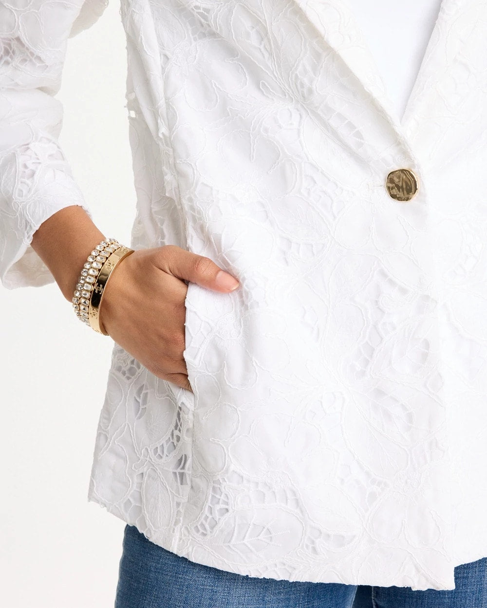Chico's Classic Lace Blazer Alabaster