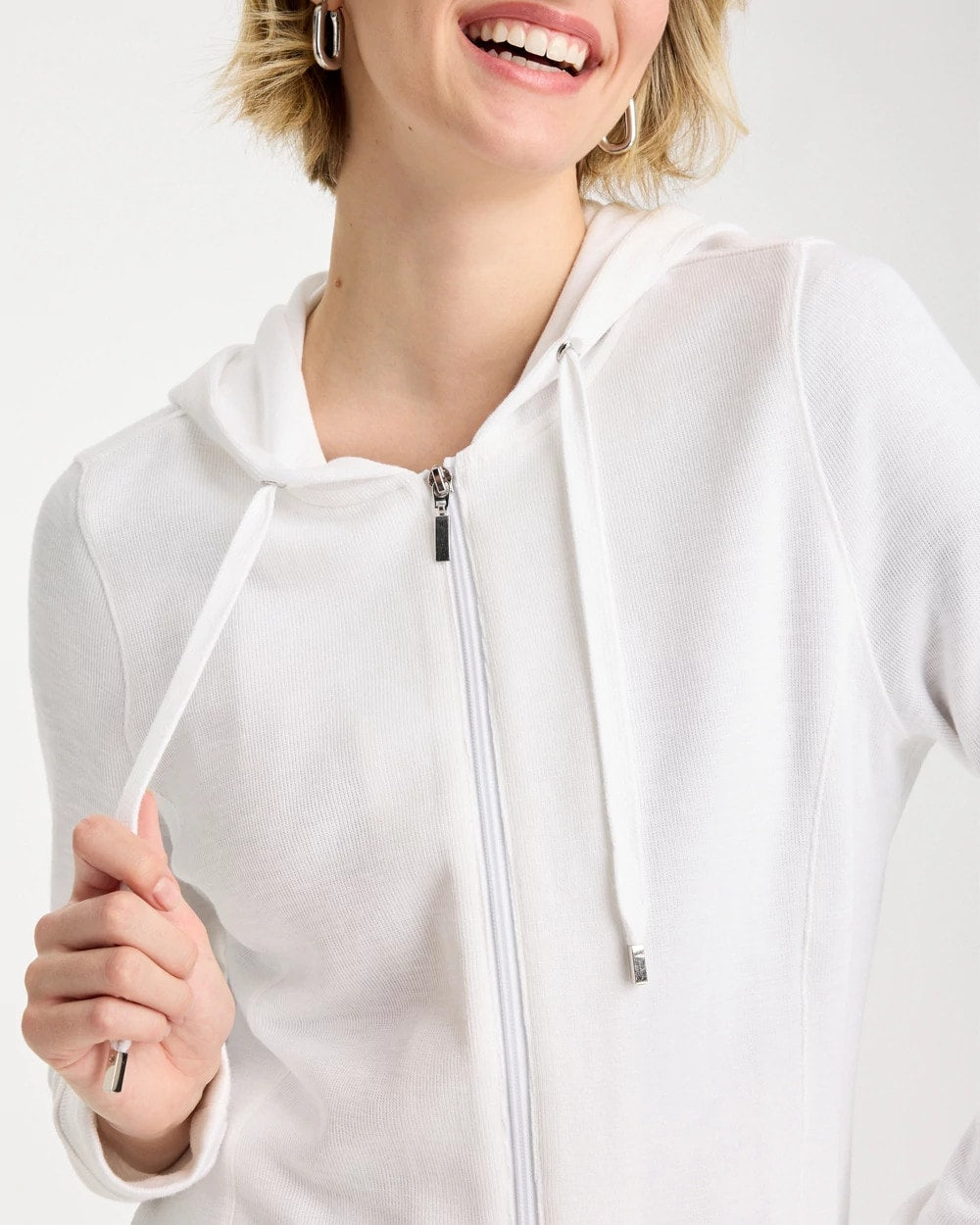 Chico's Zenergy® Beach Slub Zip-Front Hoodie Alabaster