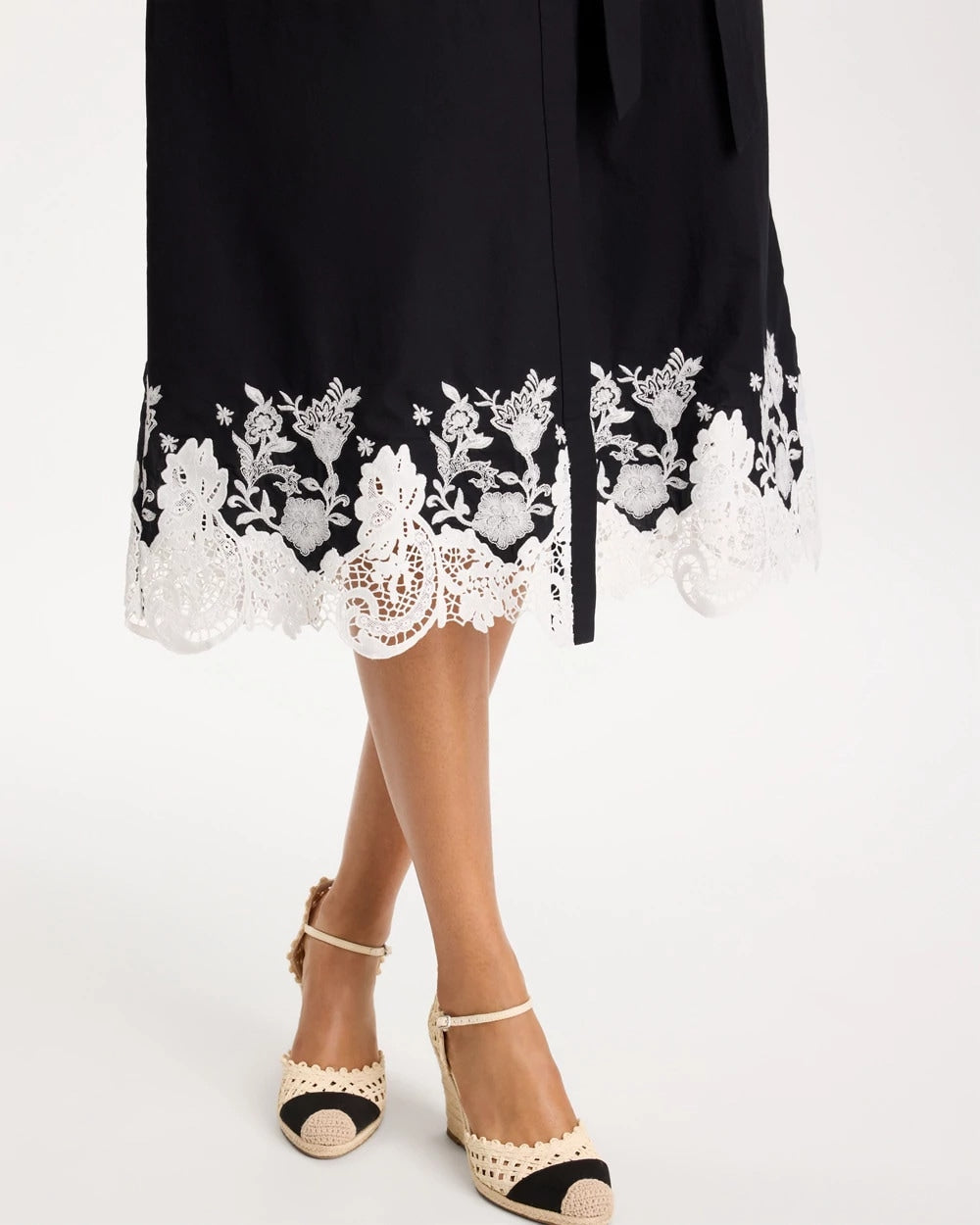 Chico's Cotton Lace Trim Shirtdress Black