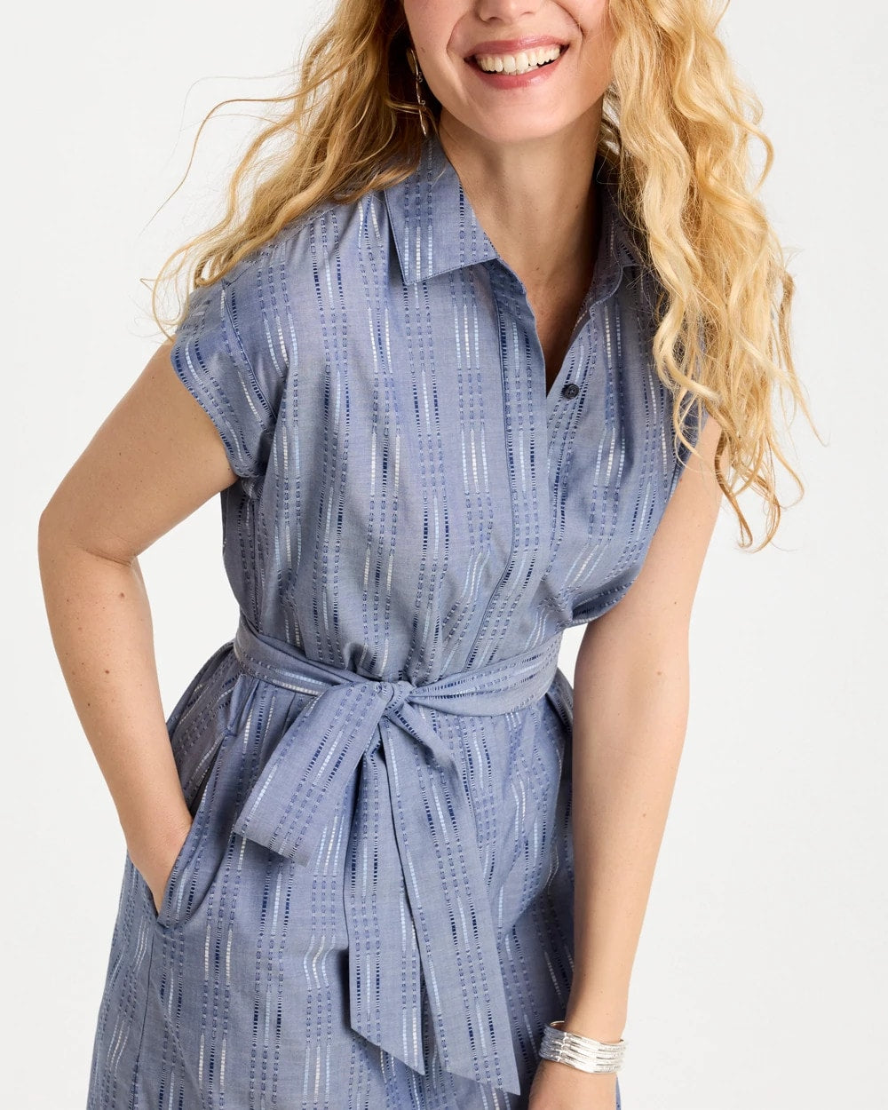Chico's Clip Jacquard Denim Shirtdress Blue