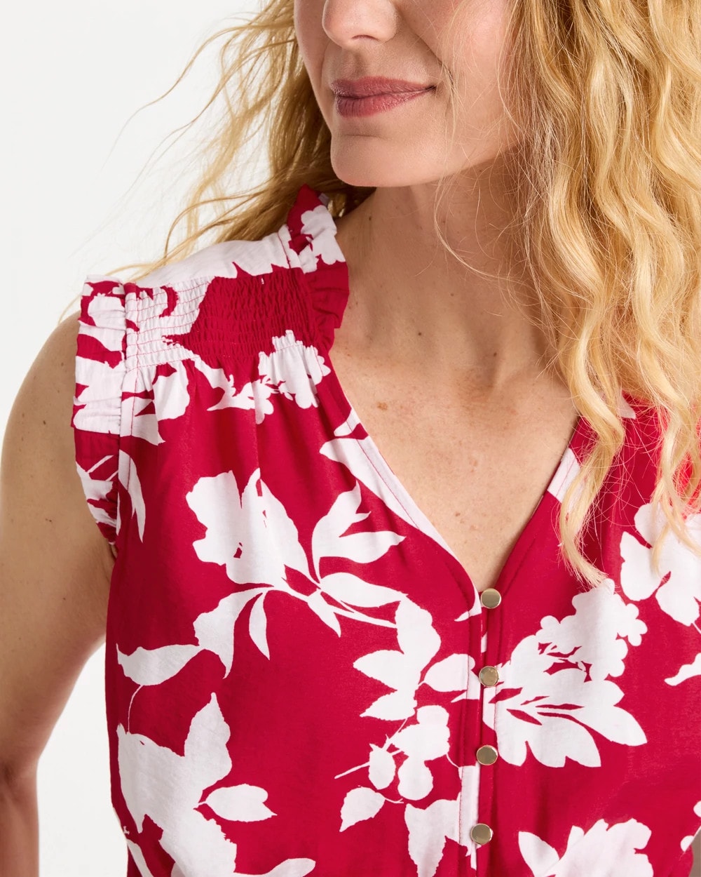 Chico's Smocked Floral Maxi Dress Cherry Lush