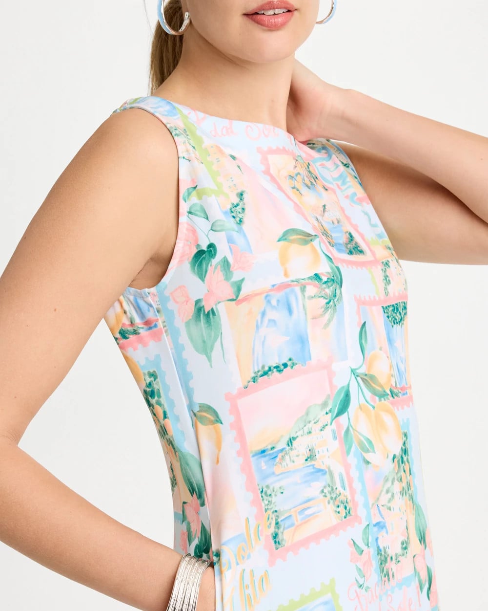 Chico's Jersey Knit Positano Shift Dress Bondi Blue