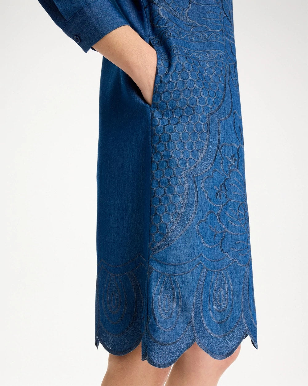 Chico's Denim Embroidered Dress Indigo