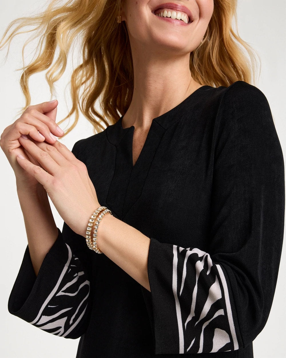Chico's Travelers™ Zebra Trim Kurta Dress Travelers Black