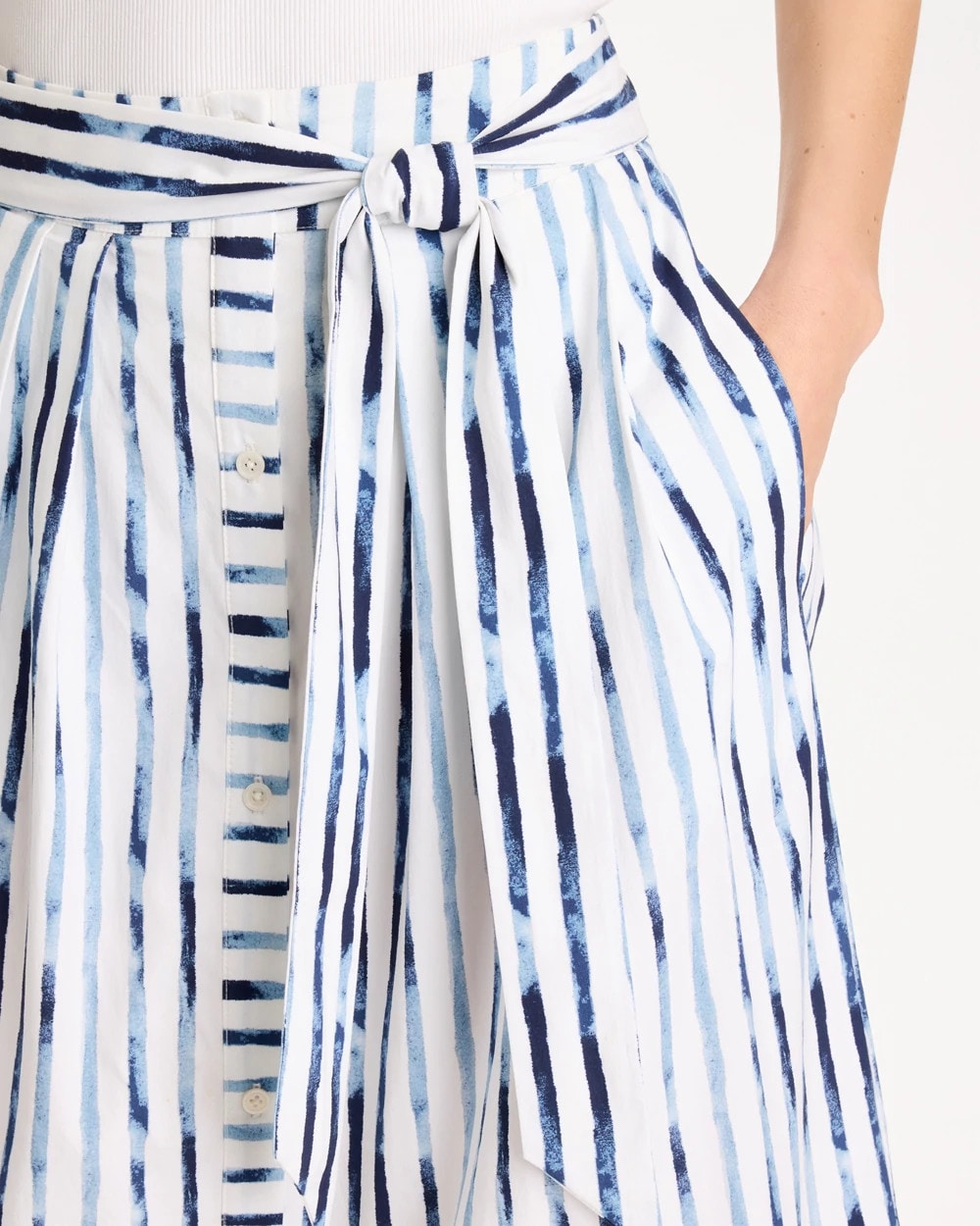Chico's Palermo Striped Tie-Front Skirt Passport Blue