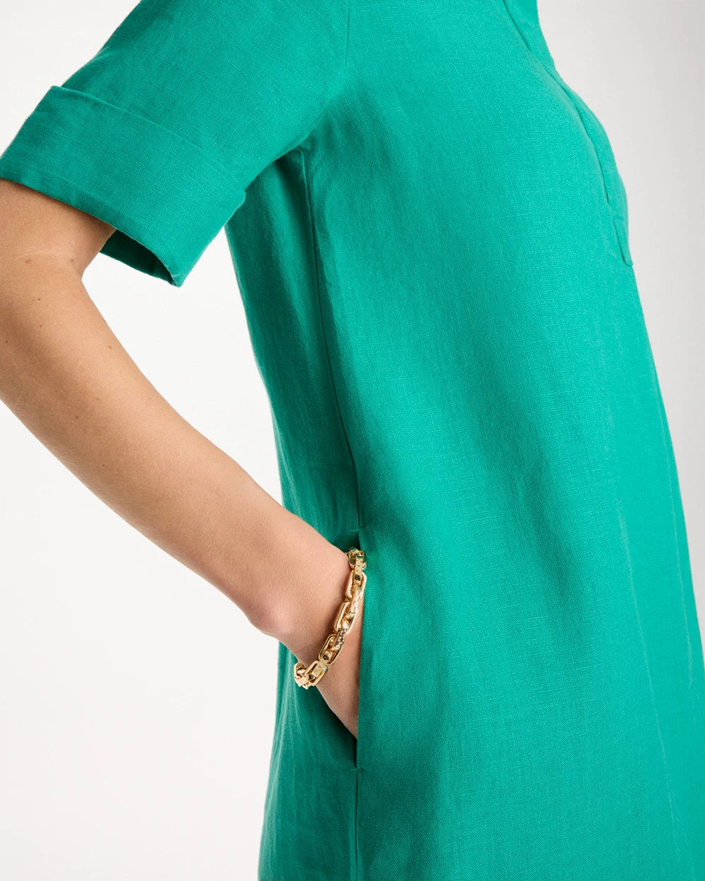 Chico's Linen Popover Dress Topanga Green