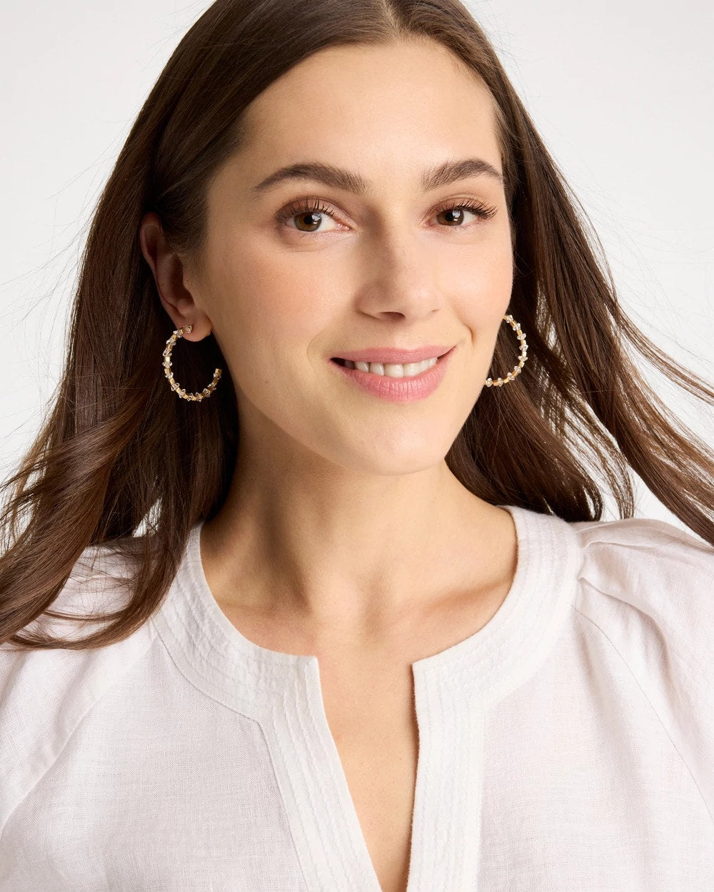 Chico's Sea Foam Hoop Earrings White/Gold