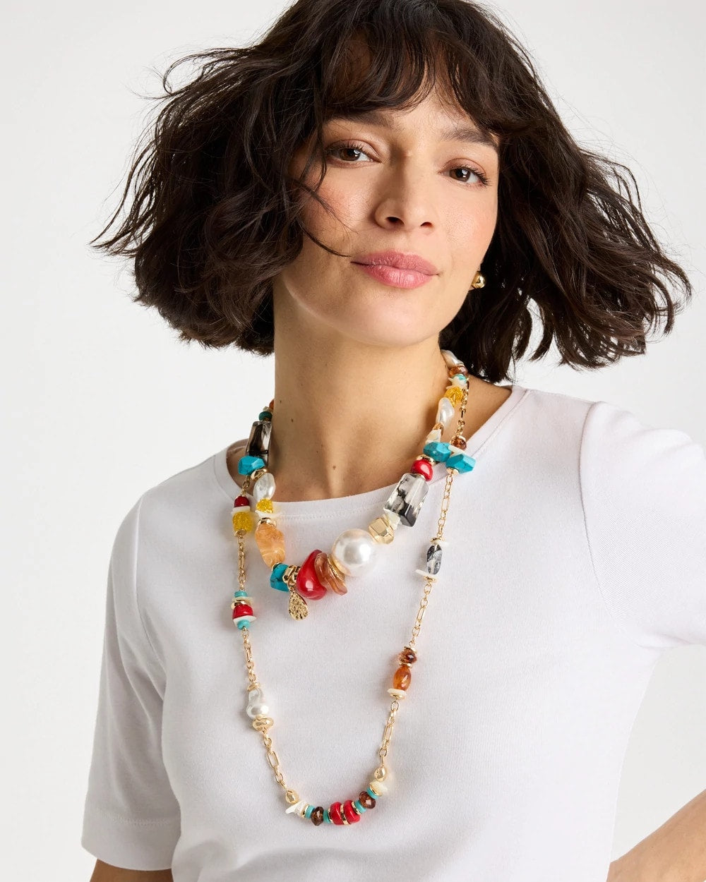Chico's Mixed-Media Long Beaded Necklace Multi