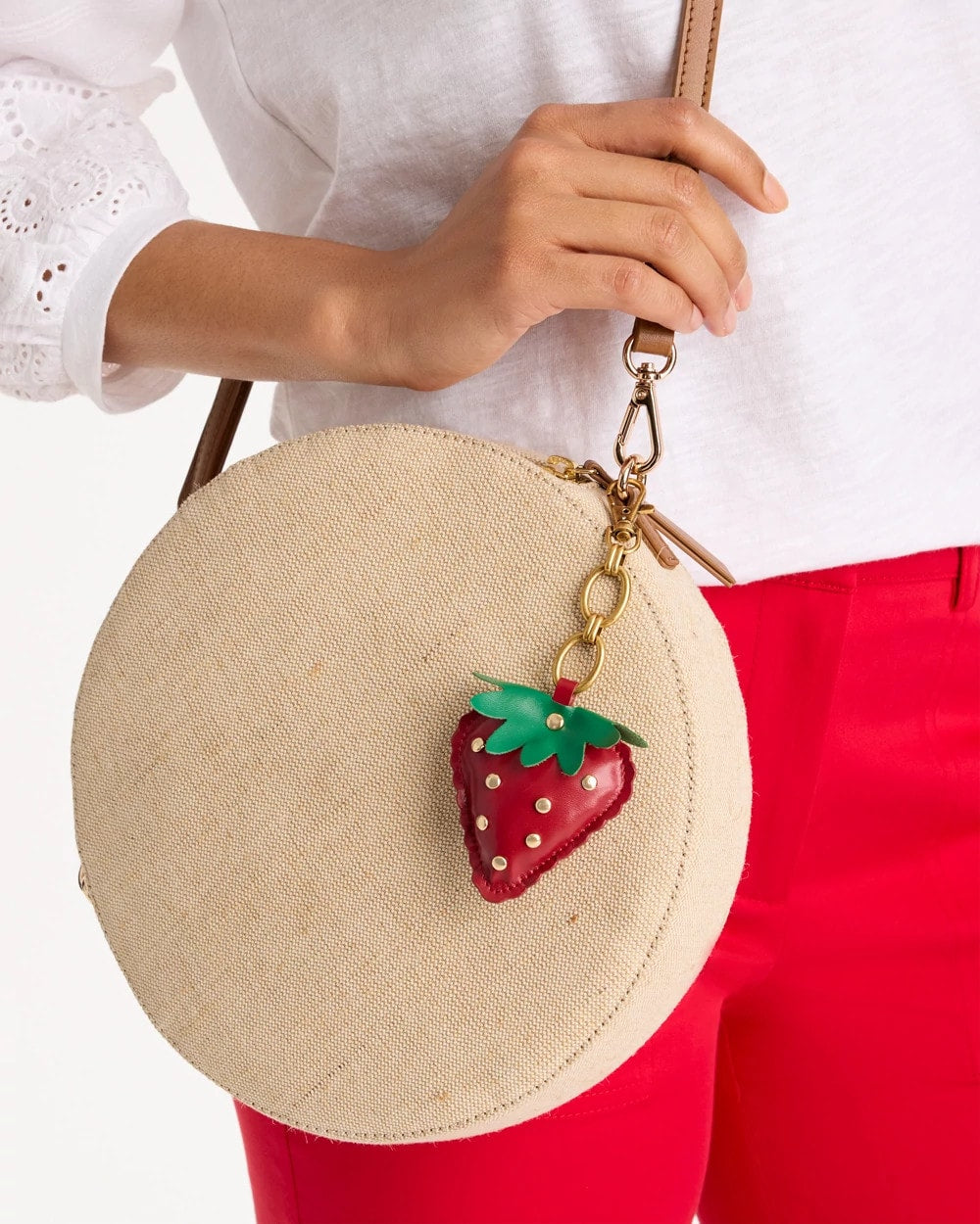 Chico's Faux Leather Strawberry Bag Charm Key Chain Red