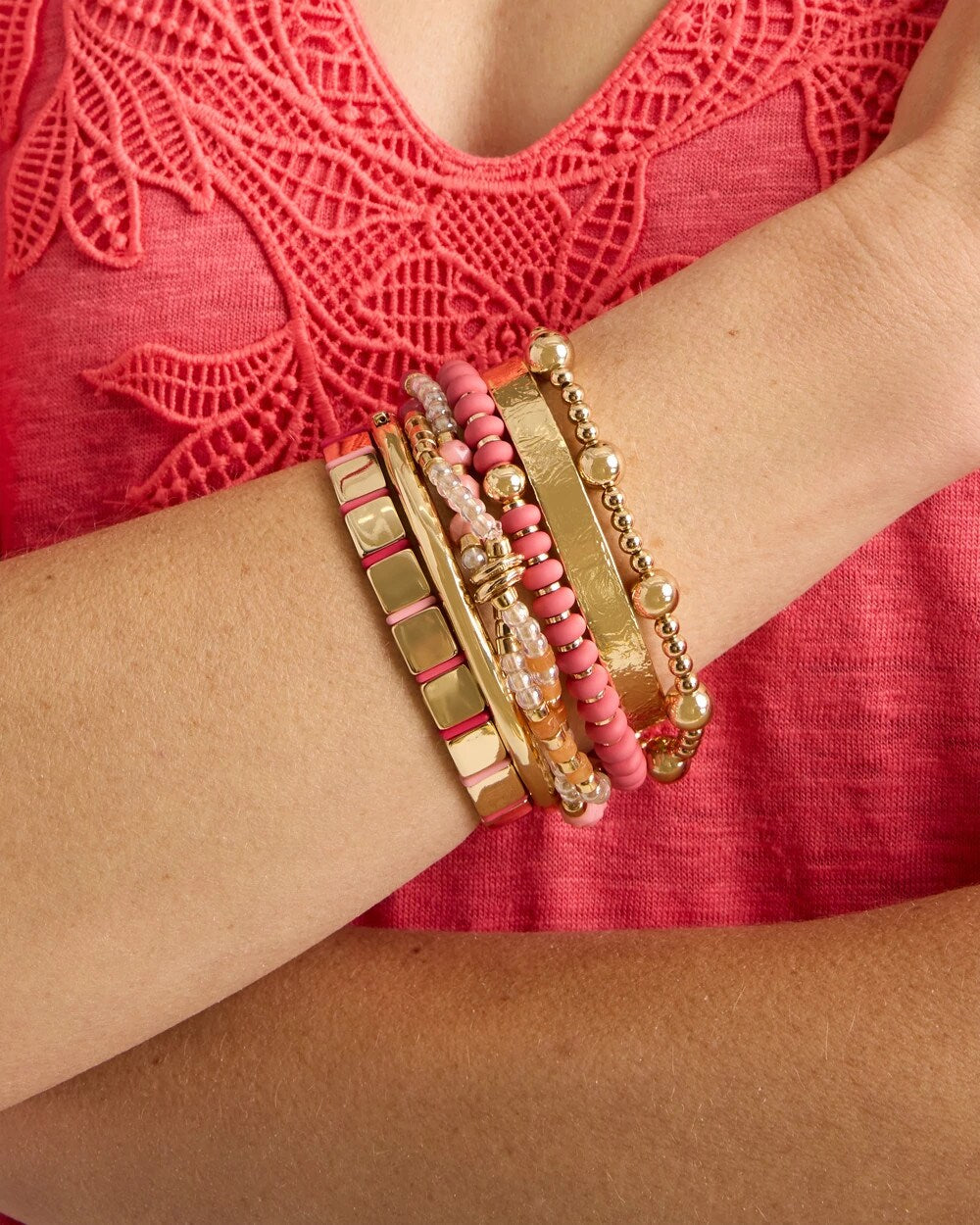 Chico's Coral Inspired Round Stretch Bracelet Coral