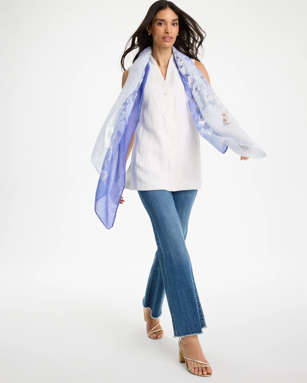Chico's Ombre Burnout Oblong Scarf Blue