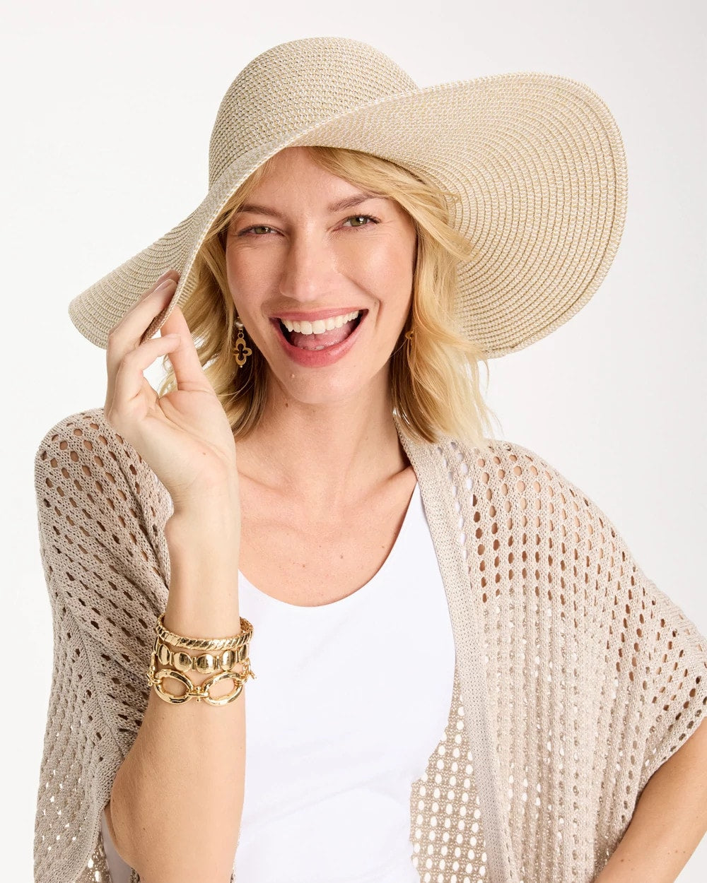 Chico's Metallic Straw Sun Hat Neutral