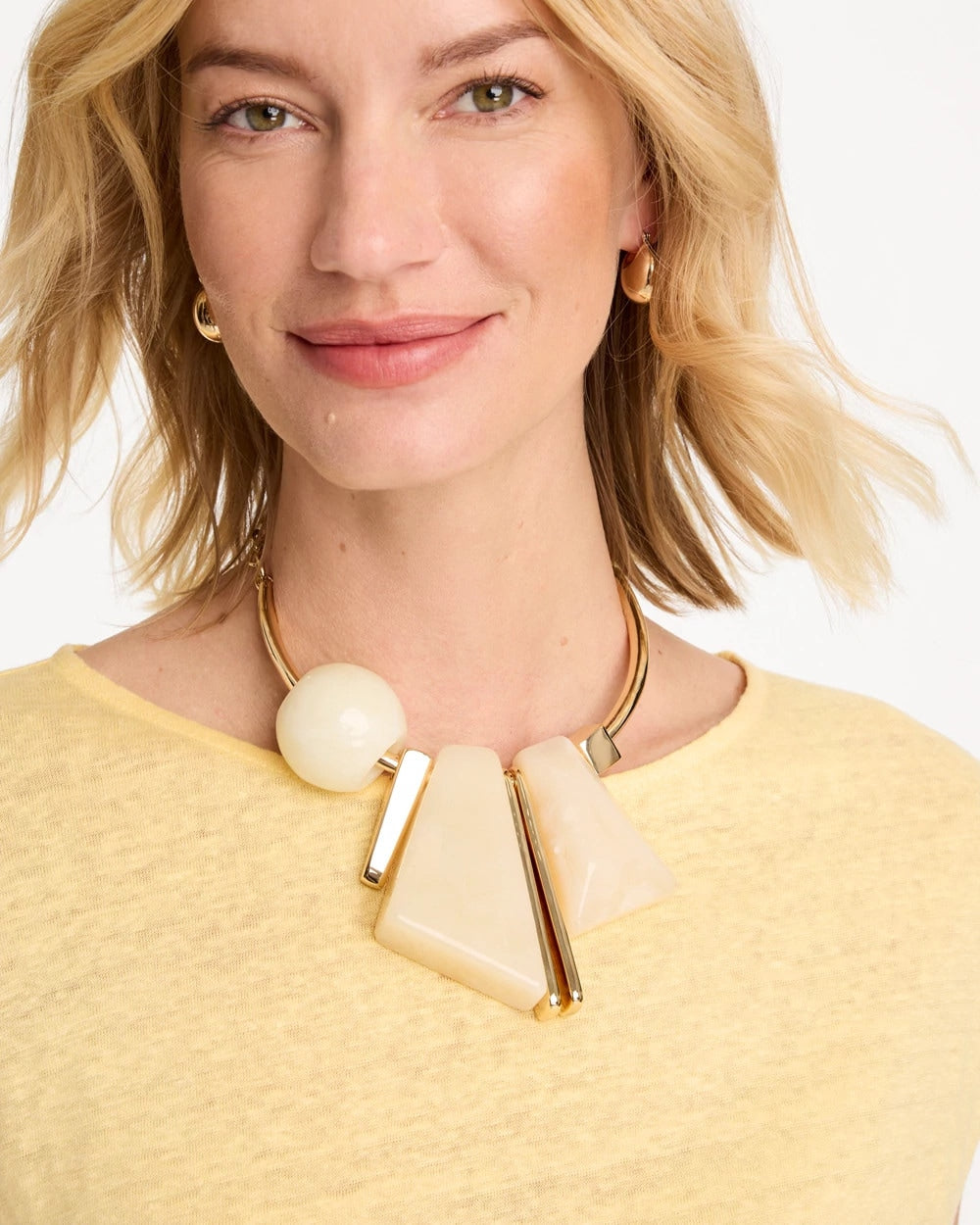 Chico's Faux Horn Geo Bib Necklace Neutral
