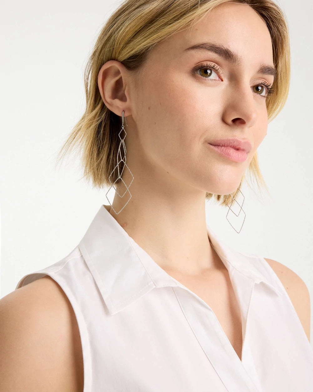 Chico's Geo Linear Drop Earrings Silver