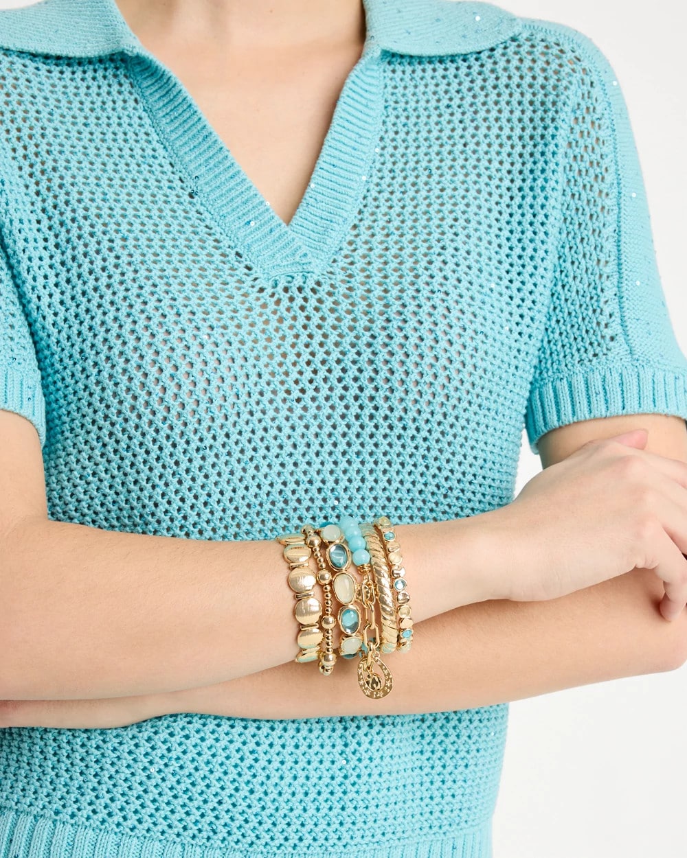 Chico's Quartz Stone Small Stretch Bracelet Light Blue