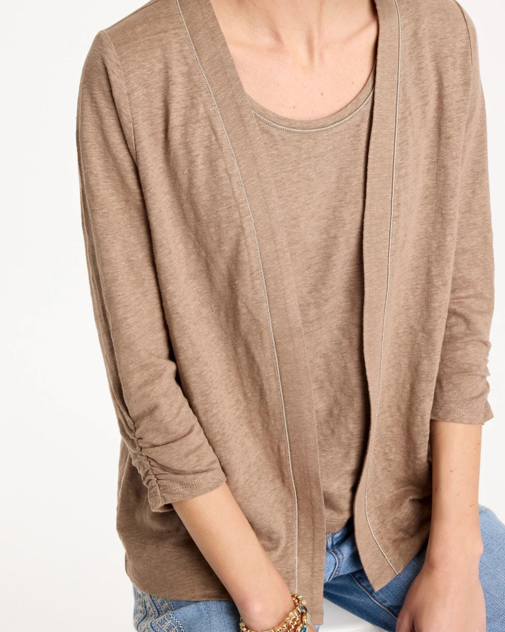 Chico's Linen Open Front Cardigan Topaz Smoke