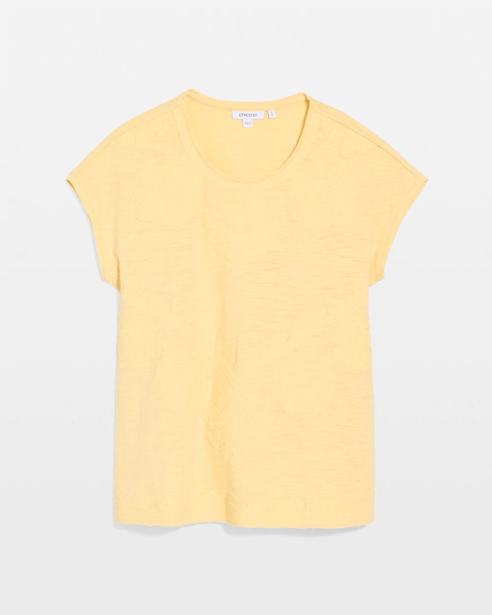Chico's Monochrome Embroidered Cap-Sleeve Tee Golden Haze