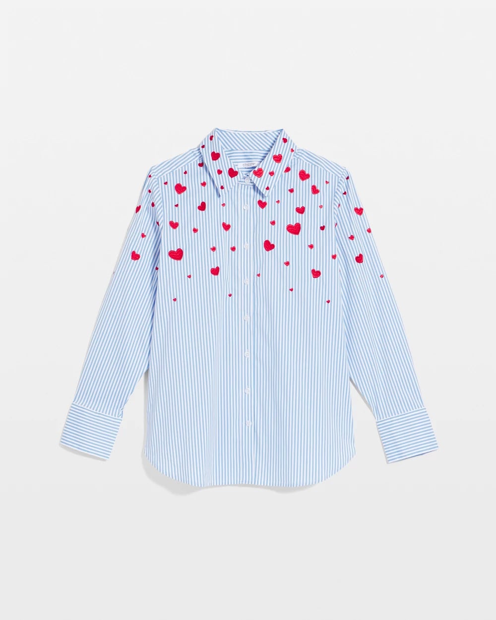 Chico's V-Day Striped Poplin Shirt Tidal Blue