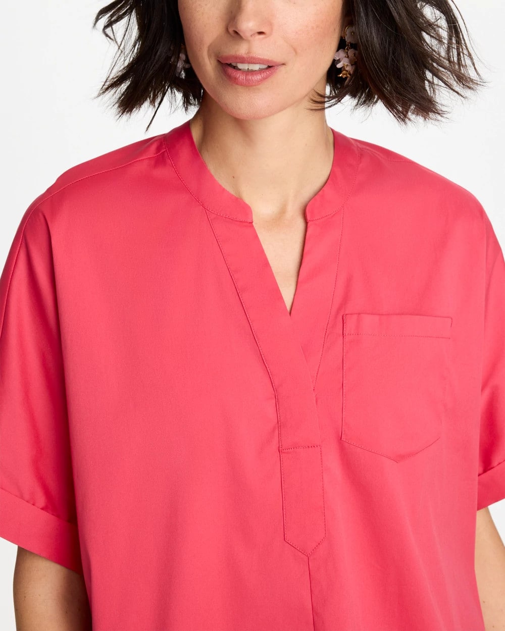 Chico's Poplin Popover Dolman Top Hot Honeysuckle