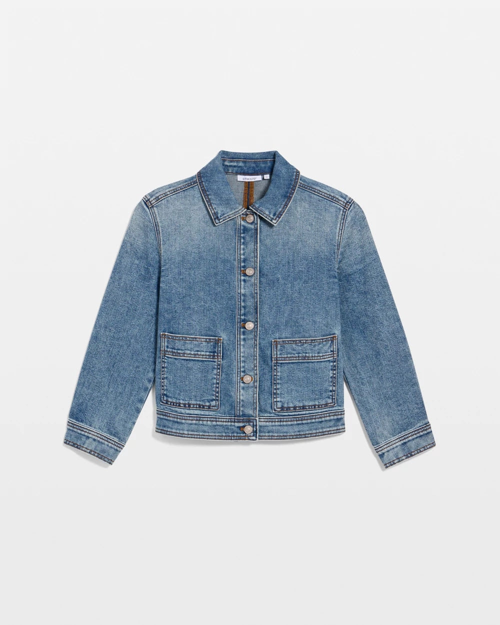 Chico's Denim Cropped Trucker Jacket Sakura Indigo