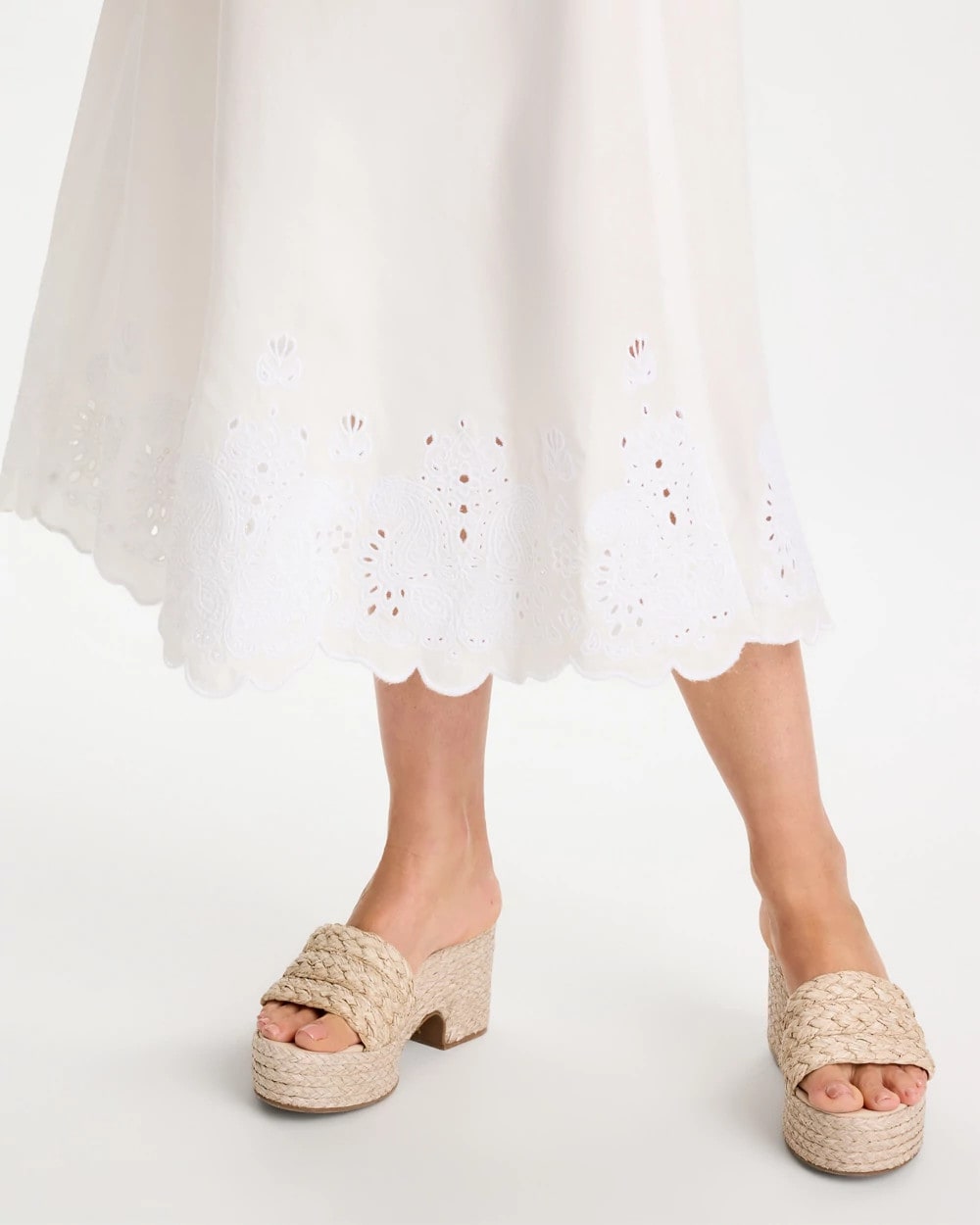 Chico's Alabaster Twill Embroidered Hem Skirt Alabaster