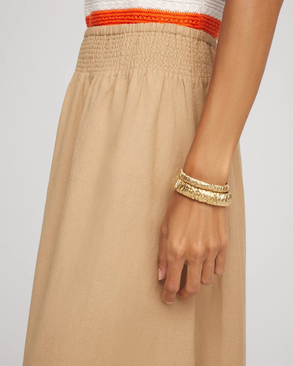 Chico's Smocked Pull-On Midi Skirt Cafe Aroma