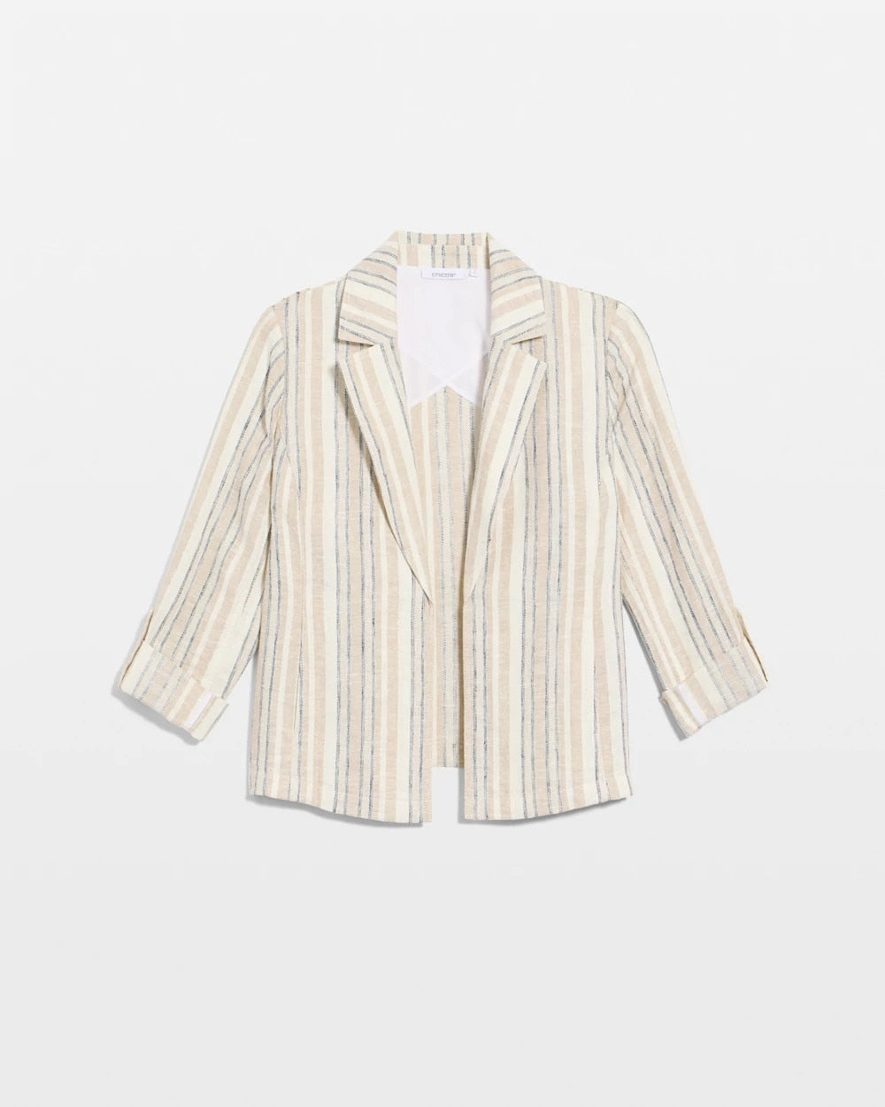 Chico's Striped Linen Roll Sleeve Blazer Neutral