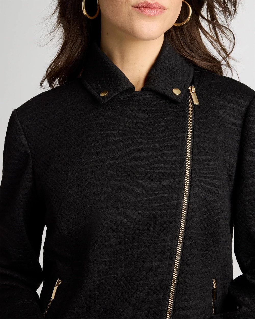 Chico's Embossed Knit Moto Jacket Black