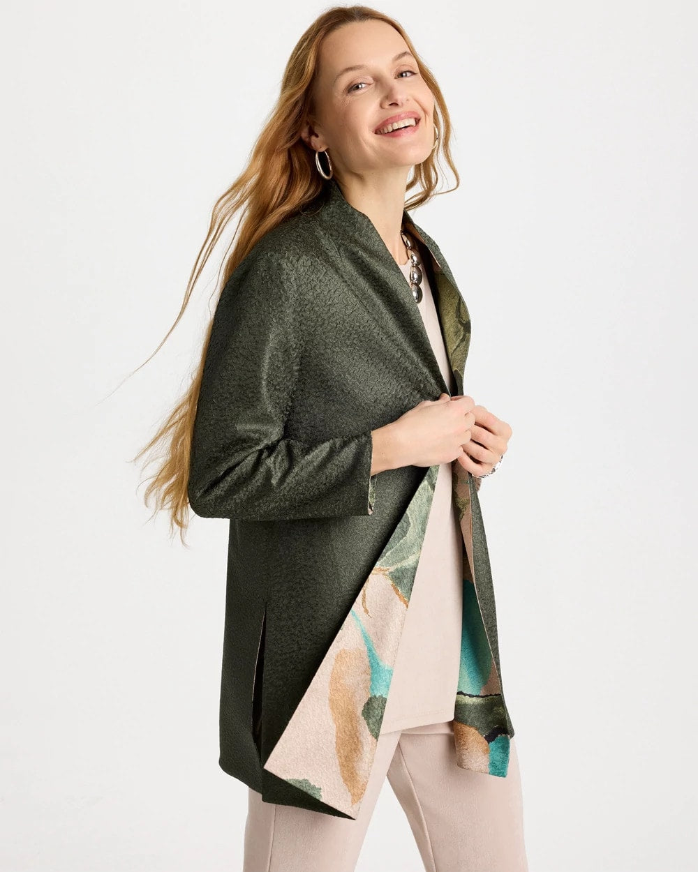 Chico's Travelers™ Soft Bloom Reversible Crushed Jacket Kelp Forest