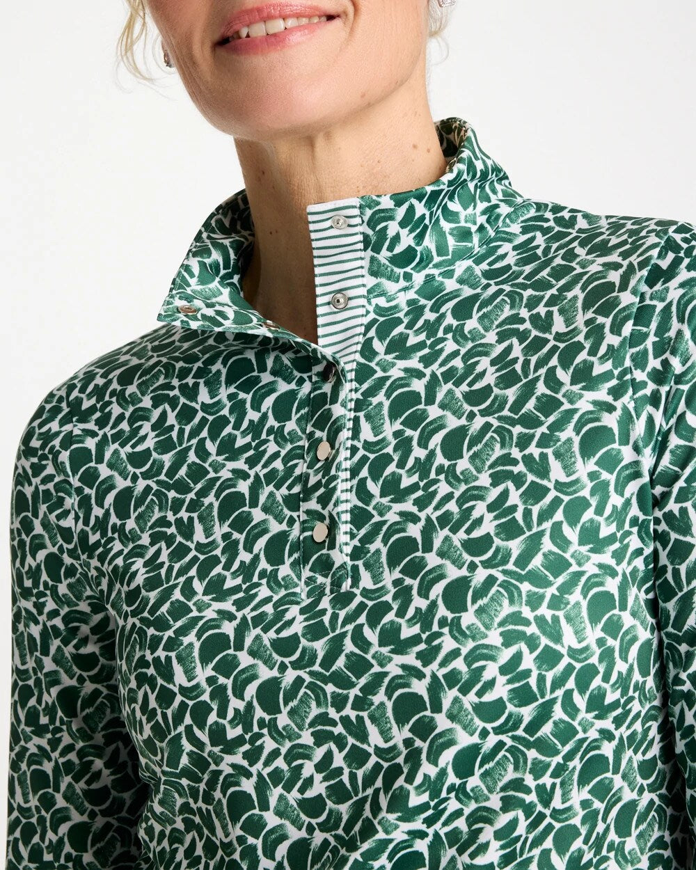 Chico's Zenergy® UPF Paint Snap Mockneck Water Lily Green