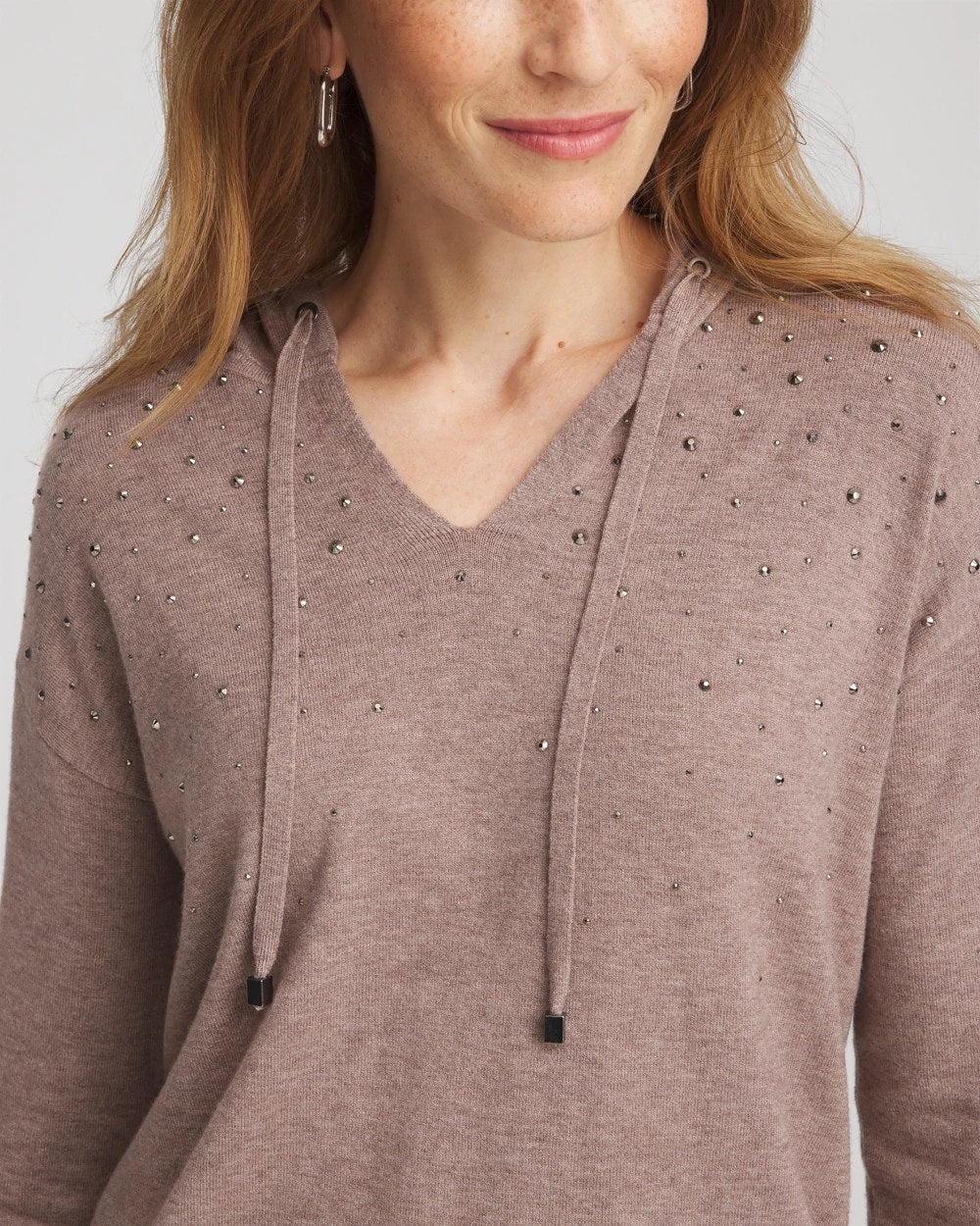 Chico's Zenergy® Luxe Rhinestone Sweater Taupe Heather