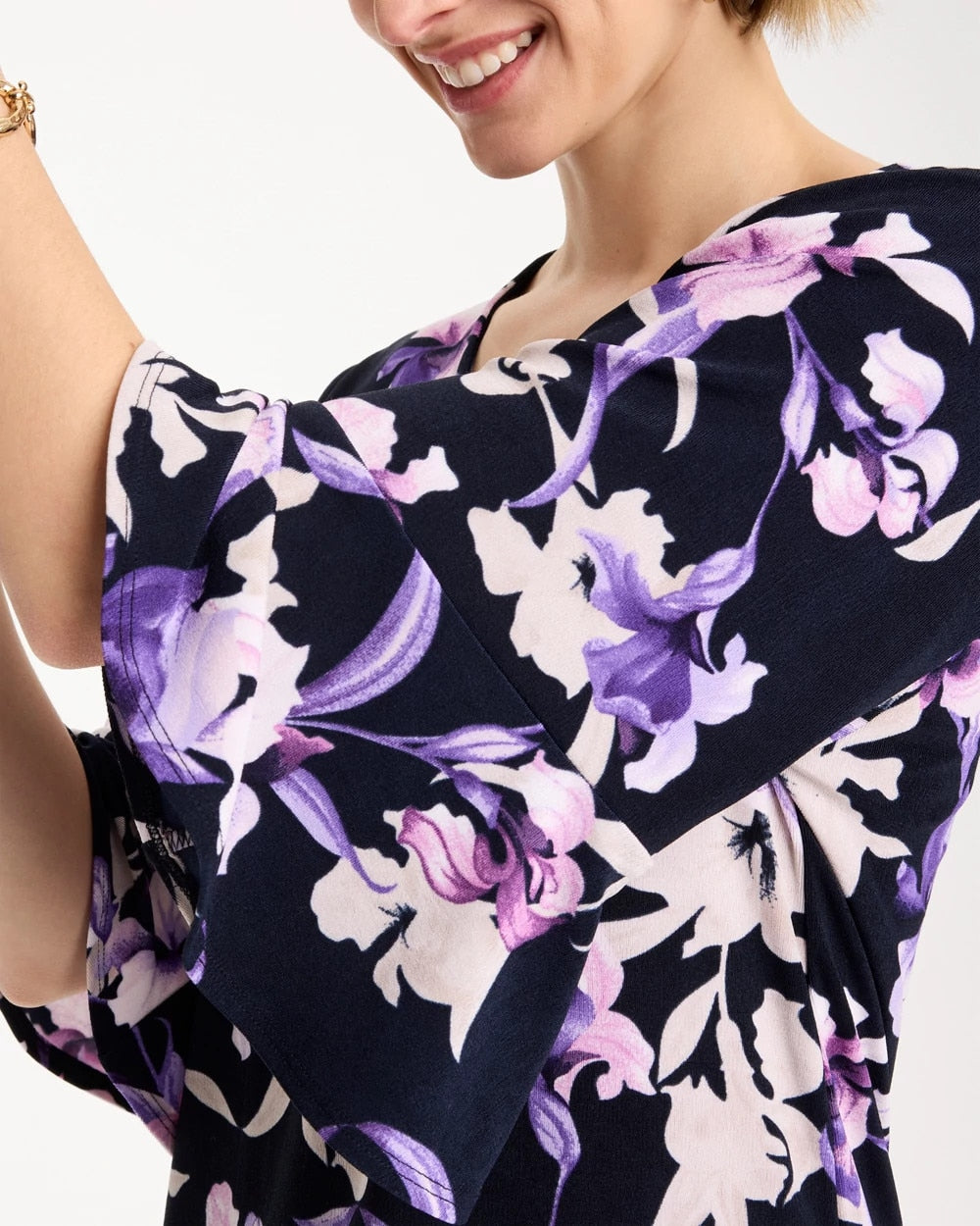 Chico's Travelers™ Amethyst Iris Flounce-Sleeve Top Travelers India Ink