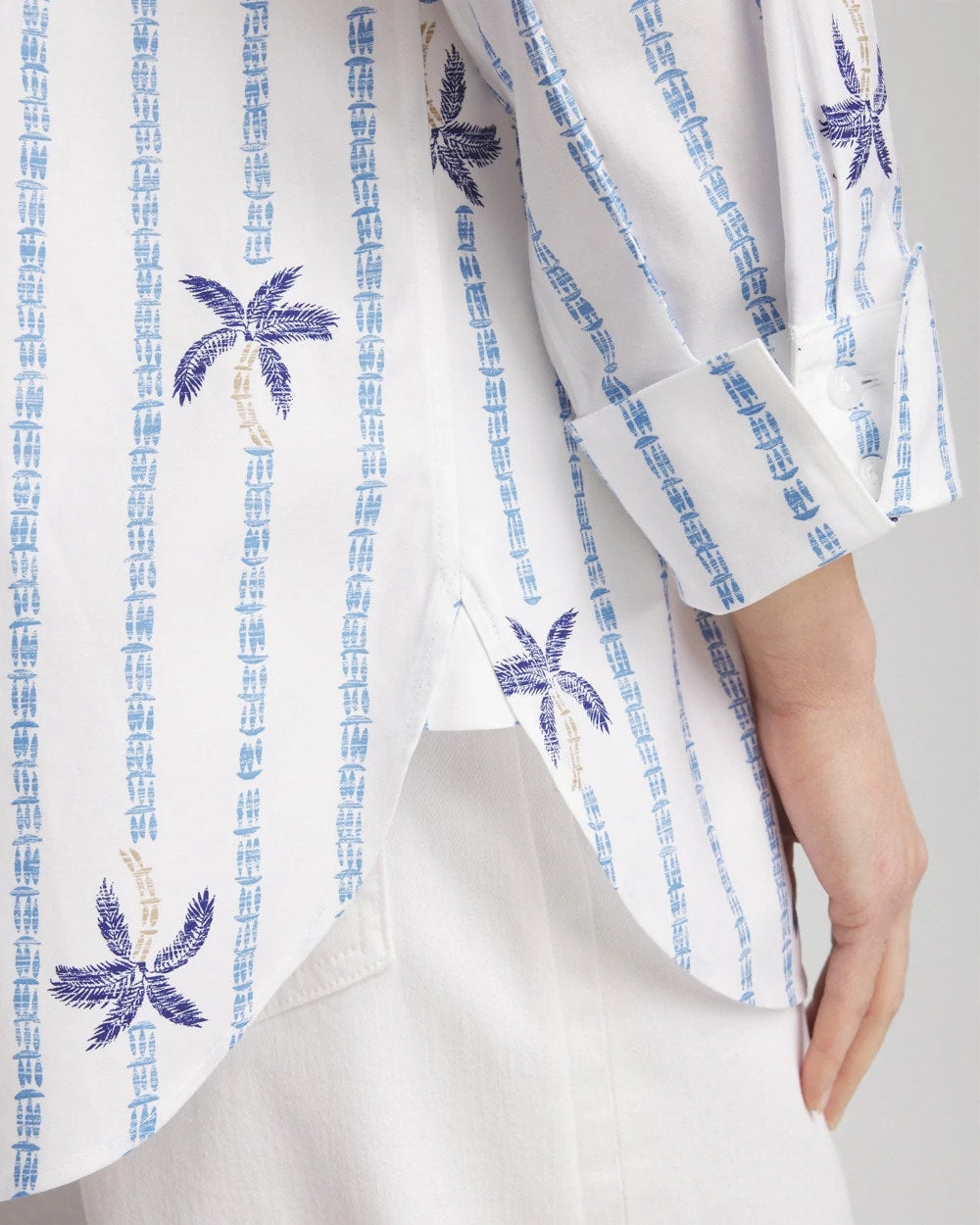 Chico's No Iron™ Palm Striped Sateen Shirt Blue Casa