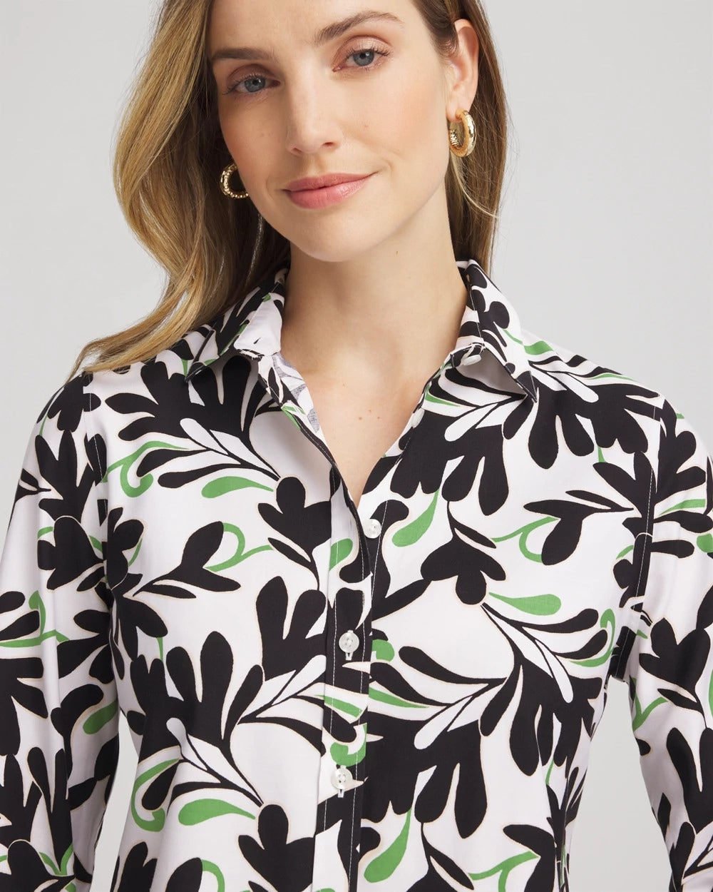 Chico's No Iron™ Abstract Floral Shirt Salted Lime