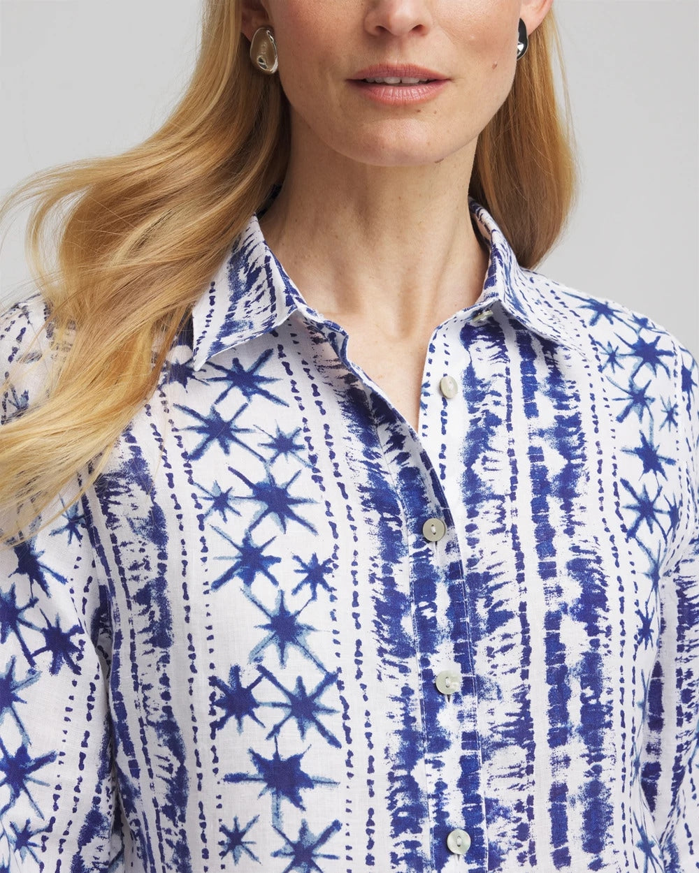 Chico's No Iron™ Star Print Linen Shirt Rich Cobalt