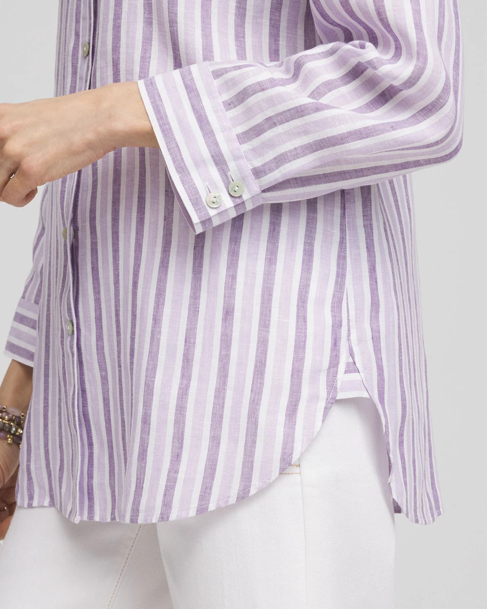 Chico's No Iron™ Plum Striped Linen Shirt Plum Shade