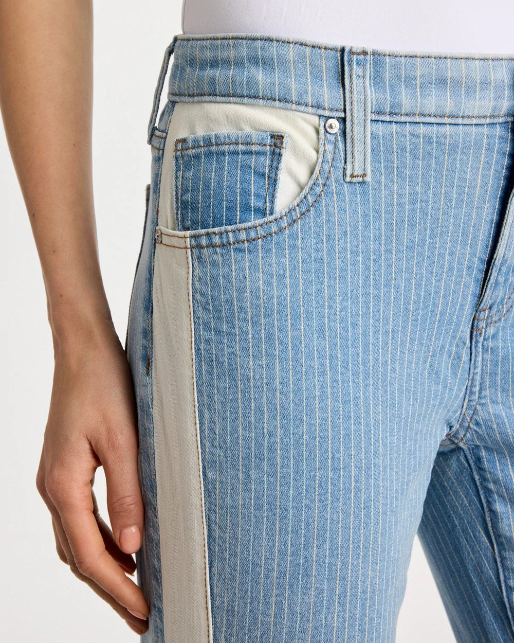 Chico's Girlfriend Ticking Stripe Crop Jeans Indigo