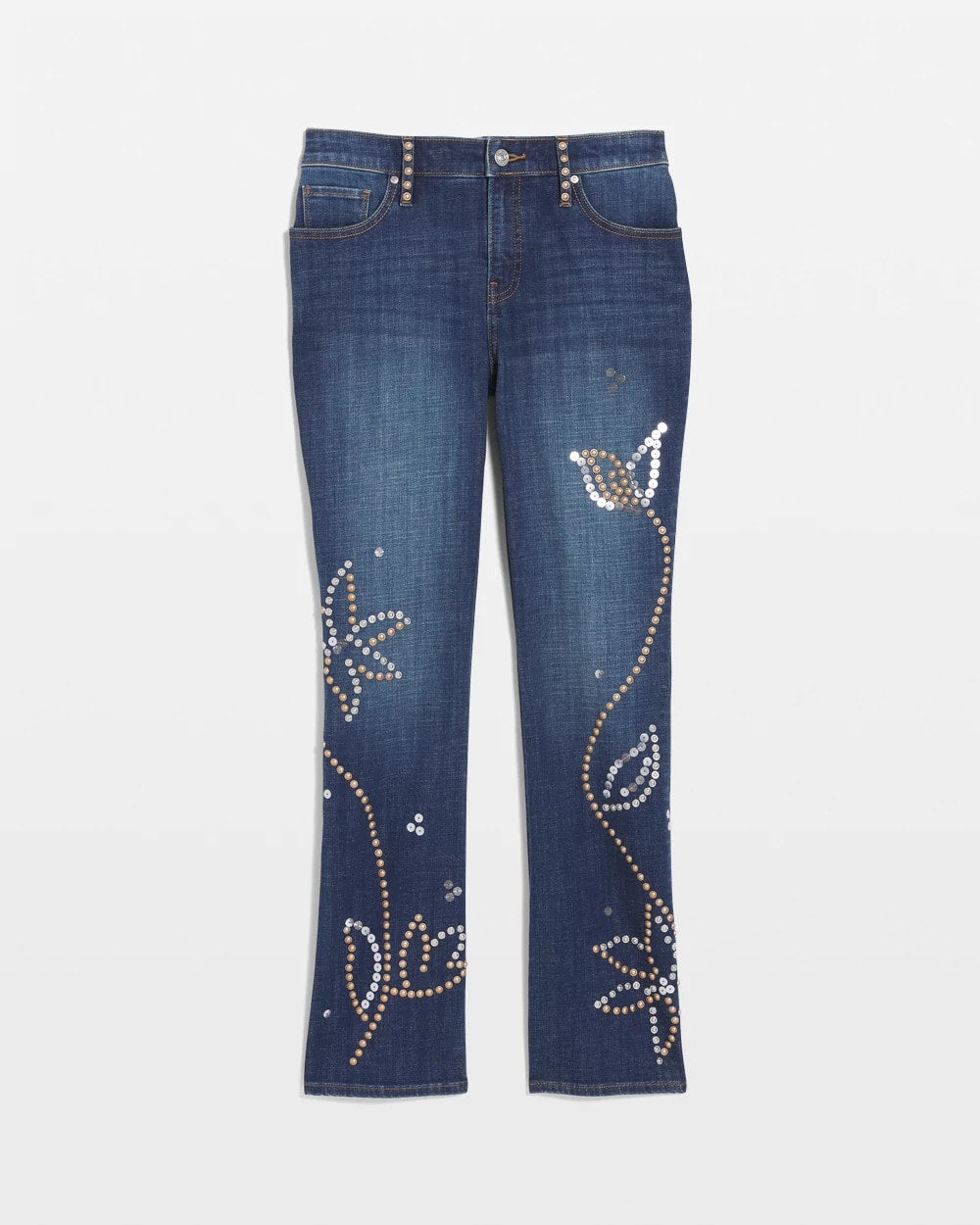 Chico's Embellished Girlfriend Cropped Flared Jeans Spellbound Indigo
