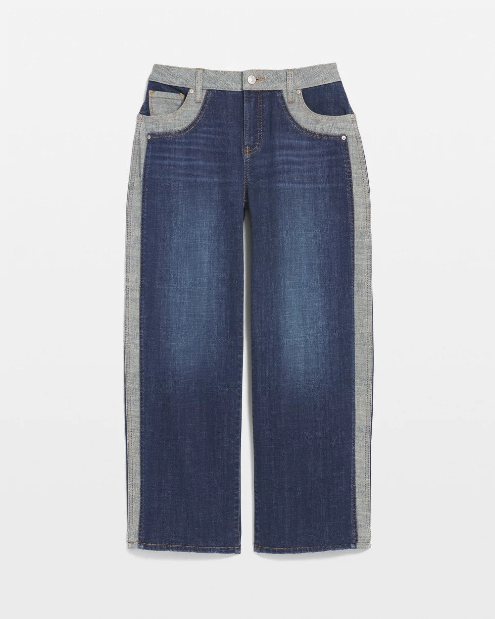 Chico's Girlfriend Cropped Colorblock Wide-Leg Jeans Eclipse Indigo
