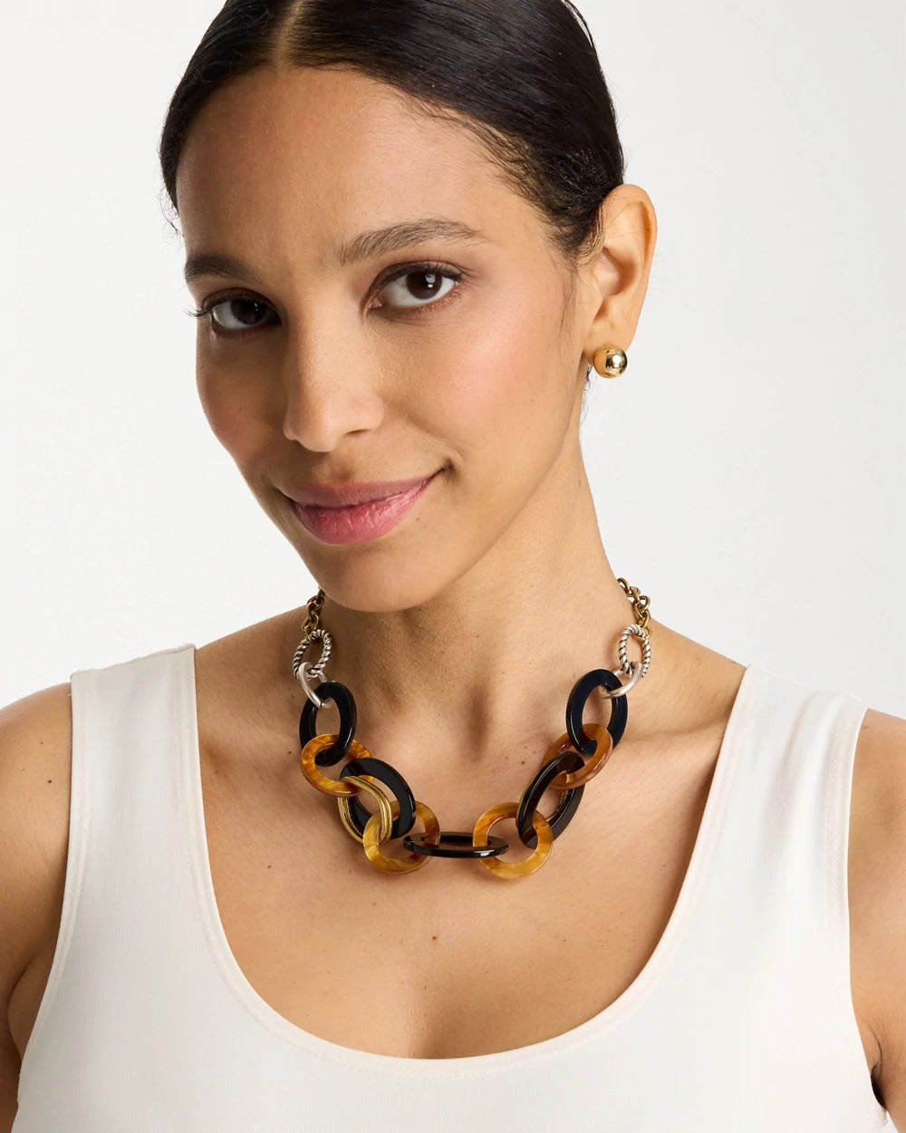 Chico's Triple Strand Convertible Resin Necklace Neutral