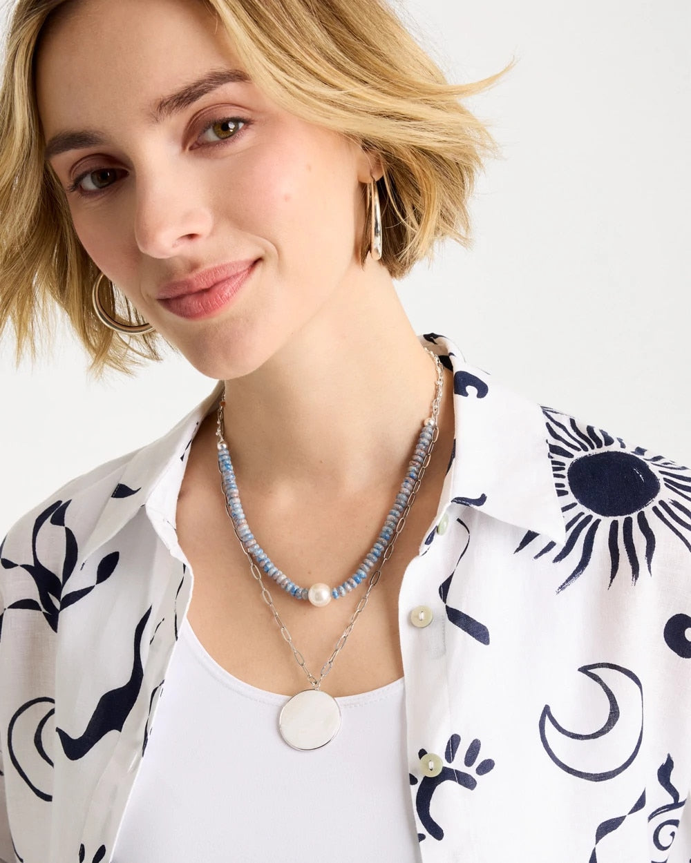 Chico's Siren Pendant Layered Necklace Blue